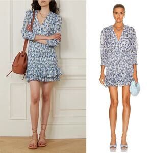 Veronica‎ Beard Darrah floral smocked dress size 12 cobalt multi wedding guest